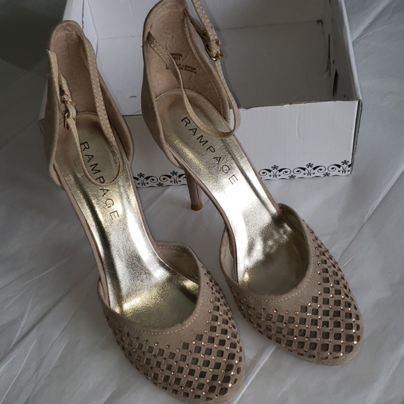 RAMPAGE Jewel Rhinestone Stud CutOut Pump NEW Ankle Strap Heels Women's - Picture 3 of 12